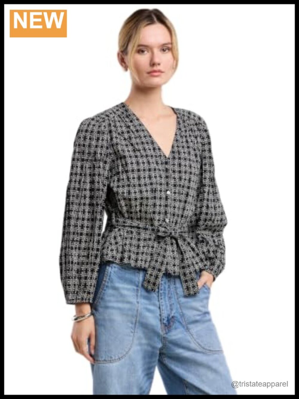 Floral Grid Print Button Up Blouse Long Sleeve 100% Cotton